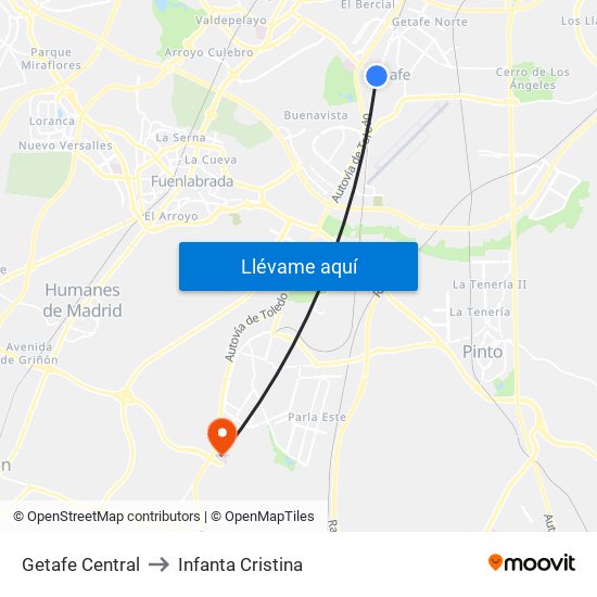 Getafe Central to Infanta Cristina map