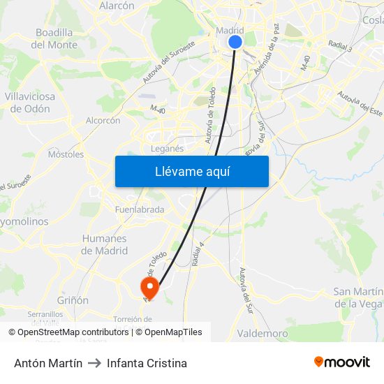 Antón Martín to Infanta Cristina map
