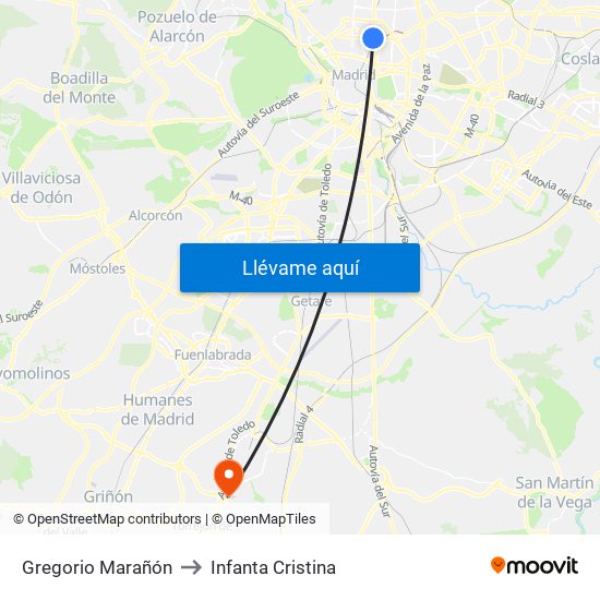 Gregorio Marañón to Infanta Cristina map