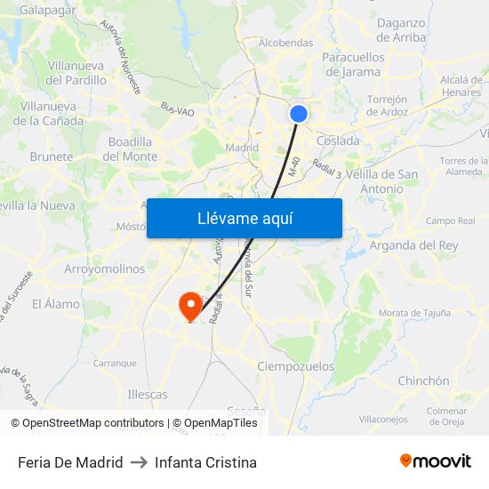 Feria De Madrid to Infanta Cristina map