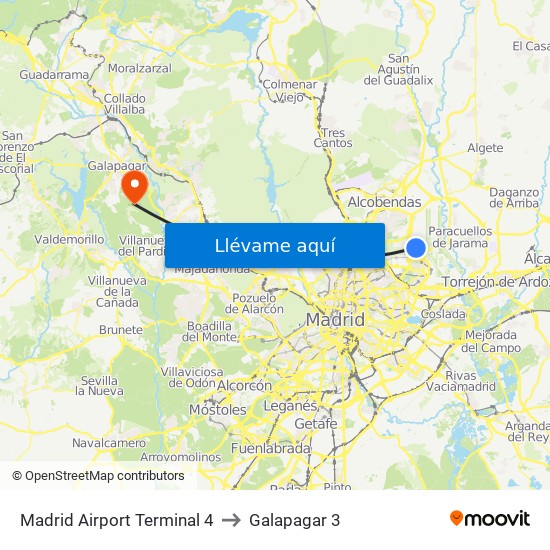 Madrid Airport Terminal 4 to Galapagar 3 map