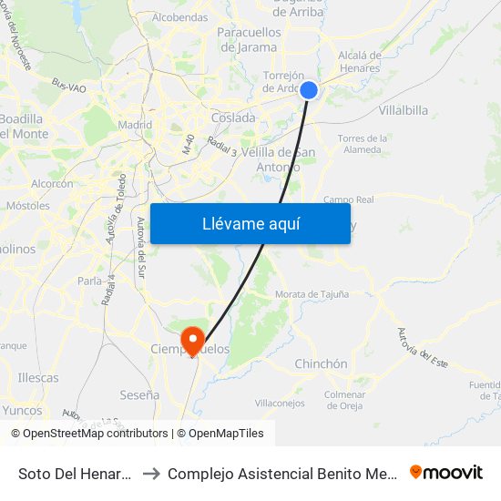 Soto Del Henares to Complejo Asistencial Benito Menni map