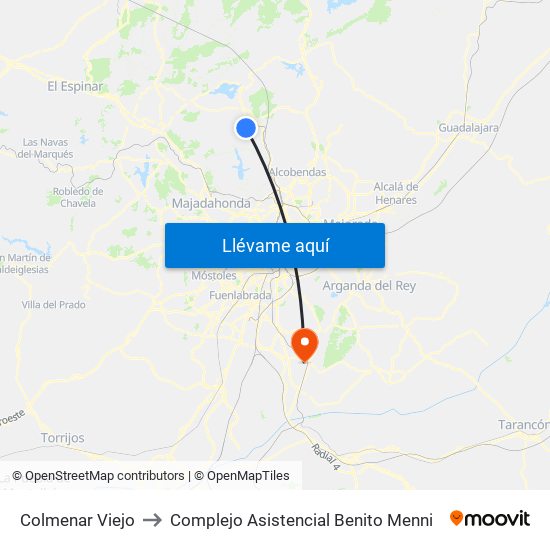 Colmenar Viejo to Complejo Asistencial Benito Menni map