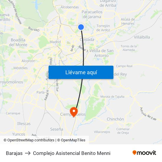 Barajas to Complejo Asistencial Benito Menni map