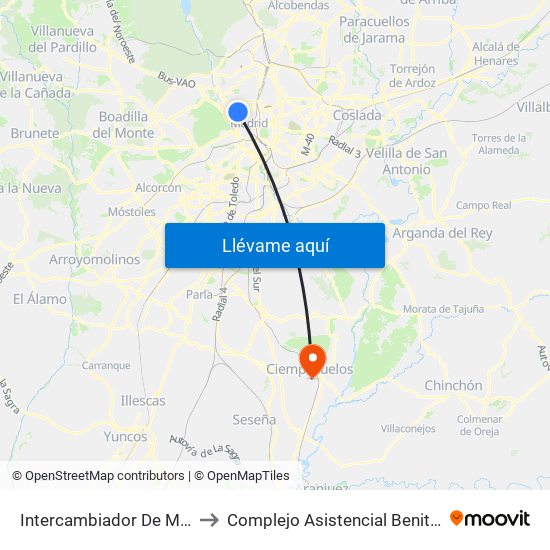 Intercambiador De Moncloa to Complejo Asistencial Benito Menni map