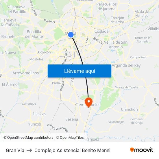 Gran Vía to Complejo Asistencial Benito Menni map