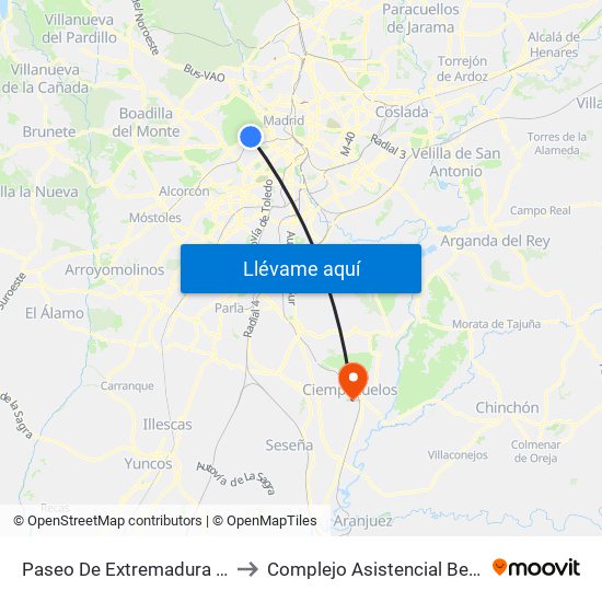 Paseo De Extremadura - El Greco to Complejo Asistencial Benito Menni map