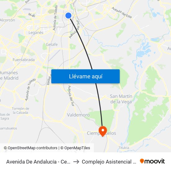 Avenida De Andalucía - Centro Comercial to Complejo Asistencial Benito Menni map