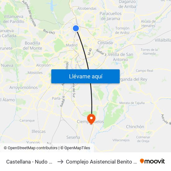 Castellana - Nudo Norte to Complejo Asistencial Benito Menni map