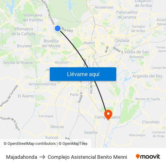 Majadahonda to Complejo Asistencial Benito Menni map