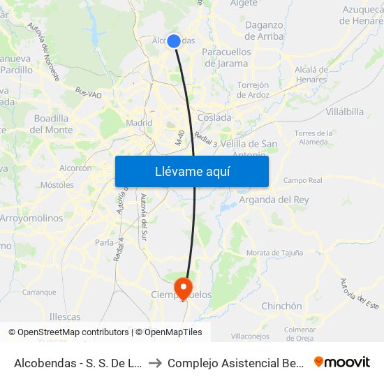 Alcobendas - S. S. De Los Reyes to Complejo Asistencial Benito Menni map