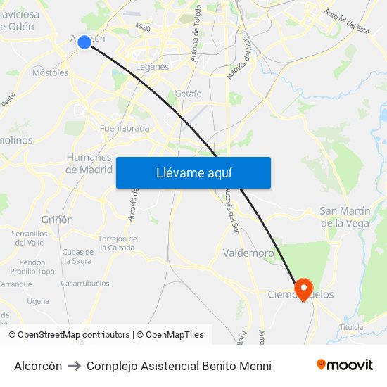 Alcorcón to Complejo Asistencial Benito Menni map