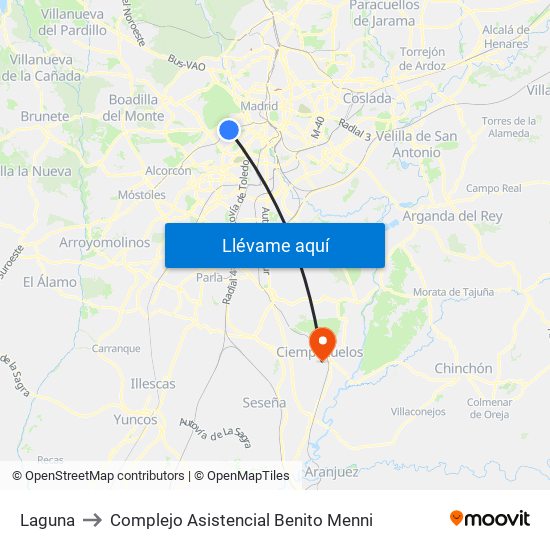 Laguna to Complejo Asistencial Benito Menni map
