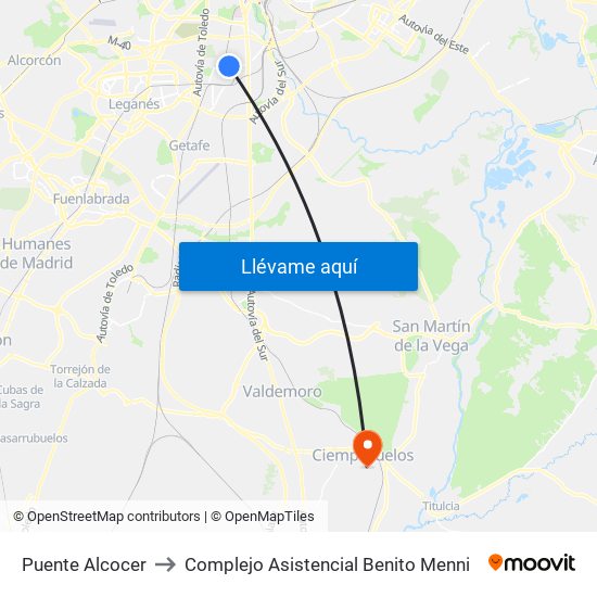Puente Alcocer to Complejo Asistencial Benito Menni map