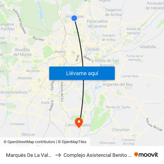 Marqués De La Valdavia to Complejo Asistencial Benito Menni map