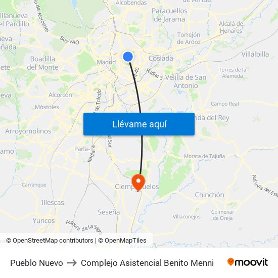 Pueblo Nuevo to Complejo Asistencial Benito Menni map