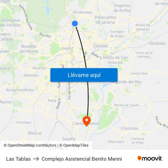 Las Tablas to Complejo Asistencial Benito Menni map