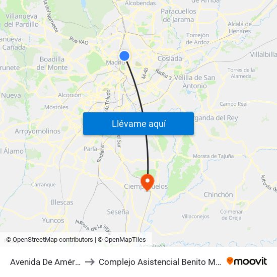 Avenida De América to Complejo Asistencial Benito Menni map