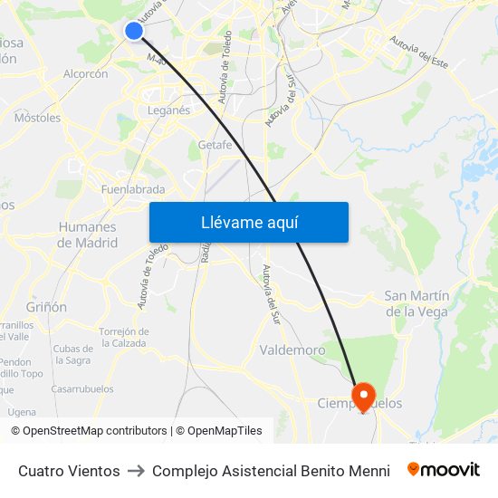 Cuatro Vientos to Complejo Asistencial Benito Menni map