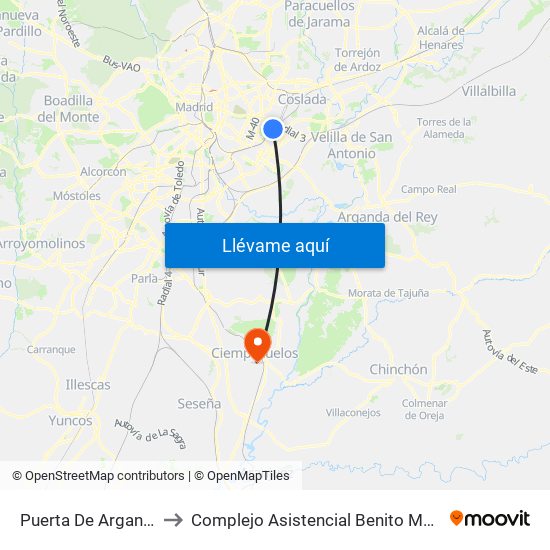 Puerta De Arganda to Complejo Asistencial Benito Menni map