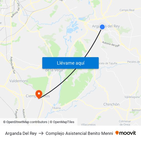 Arganda Del Rey to Complejo Asistencial Benito Menni map