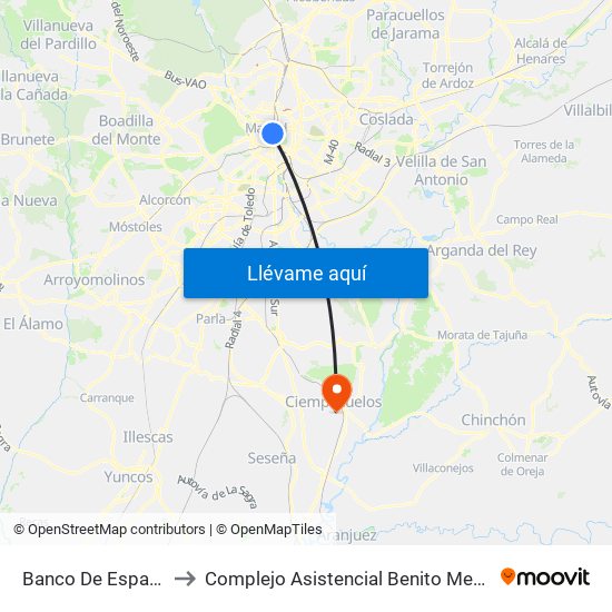Banco De España to Complejo Asistencial Benito Menni map