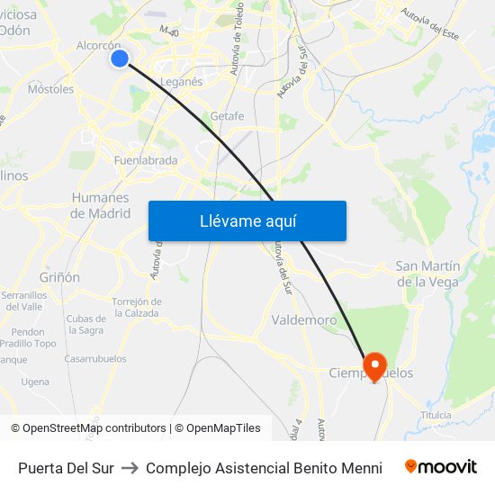 Puerta Del Sur to Complejo Asistencial Benito Menni map
