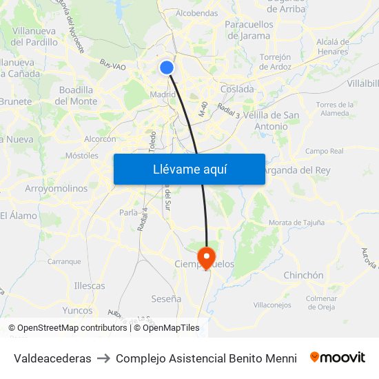 Valdeacederas to Complejo Asistencial Benito Menni map