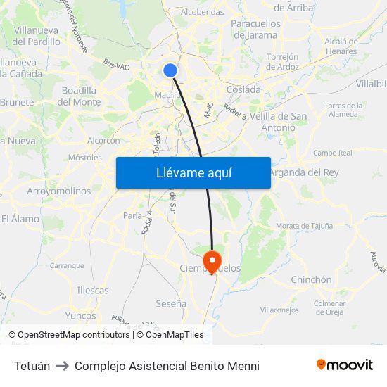 Tetuán to Complejo Asistencial Benito Menni map