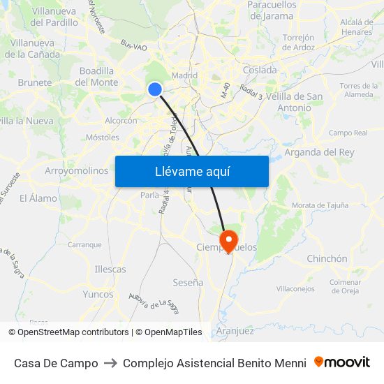Casa De Campo to Complejo Asistencial Benito Menni map