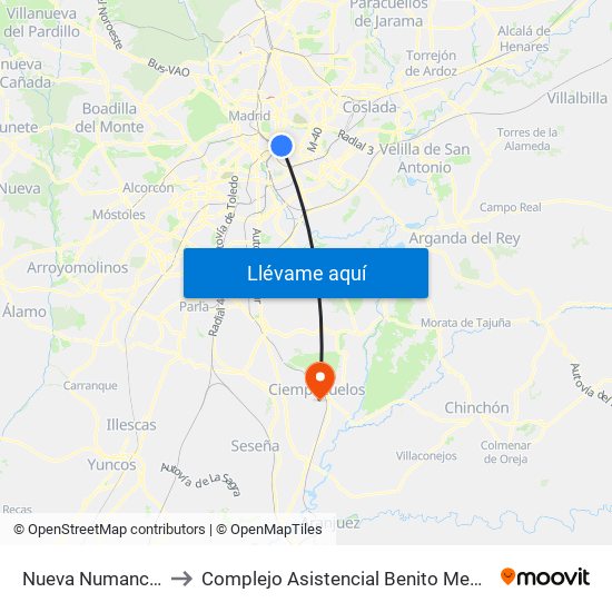 Nueva Numancia to Complejo Asistencial Benito Menni map