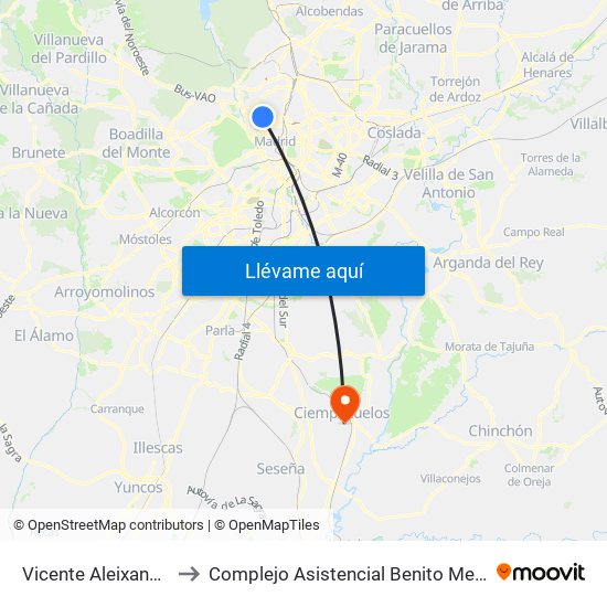Vicente Aleixandre to Complejo Asistencial Benito Menni map