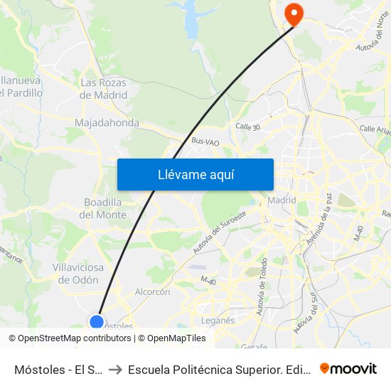 Móstoles - El Soto to Escuela Politécnica Superior. Edificio C map