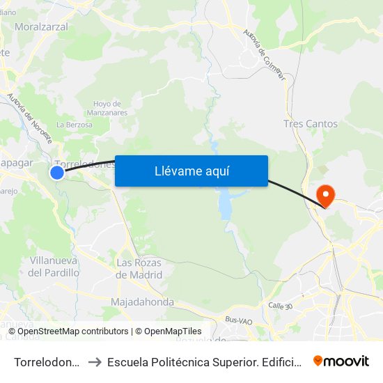 Torrelodones to Escuela Politécnica Superior. Edificio C map