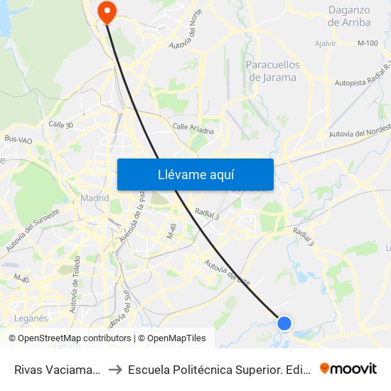 Rivas Vaciamadrid to Escuela Politécnica Superior. Edificio C map