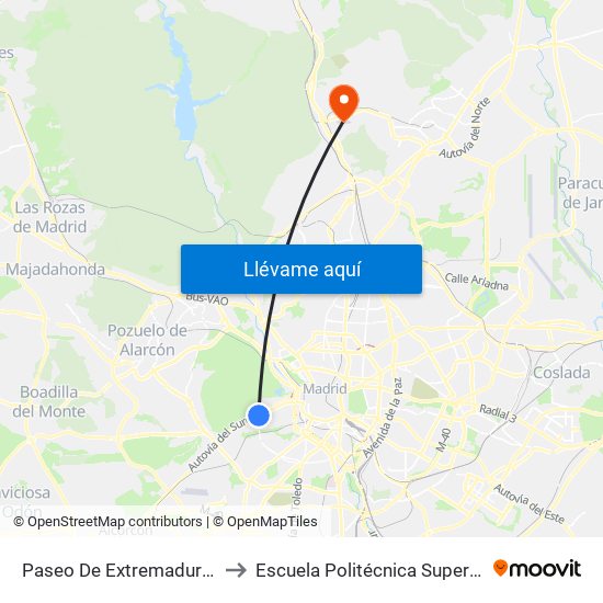 Paseo De Extremadura - El Greco to Escuela Politécnica Superior. Edificio C map