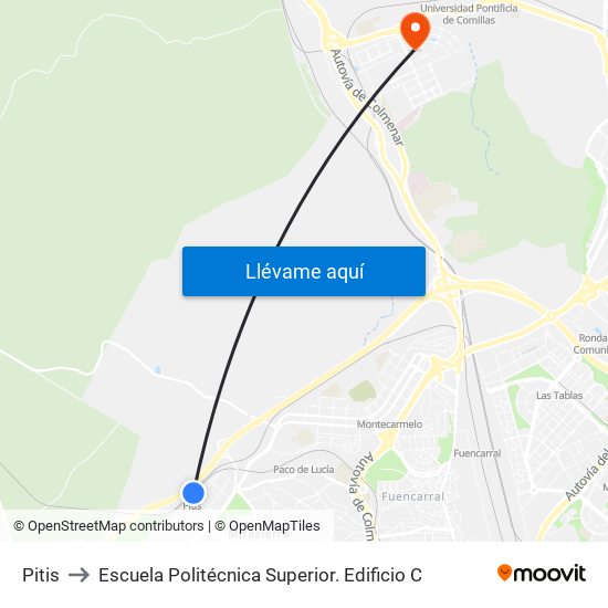 Pitis to Escuela Politécnica Superior. Edificio C map