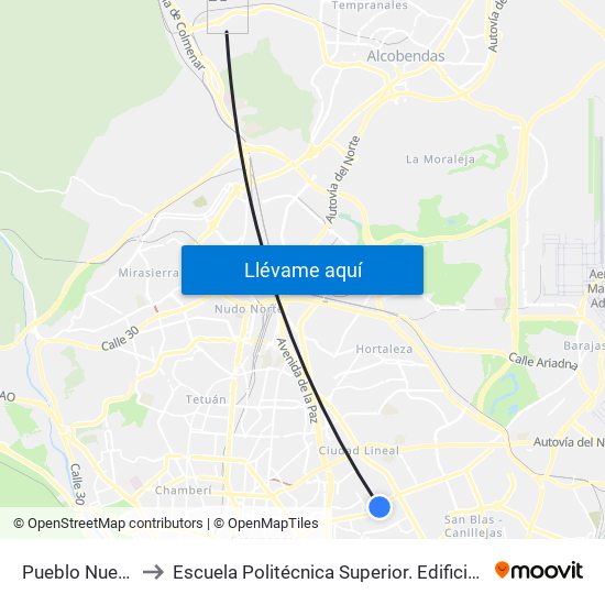 Pueblo Nuevo to Escuela Politécnica Superior. Edificio C map