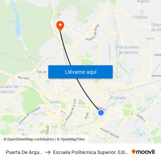 Puerta De Arganda to Escuela Politécnica Superior. Edificio C map