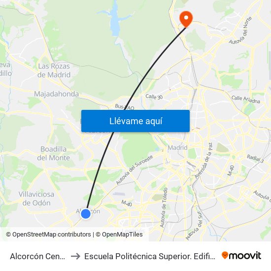 Alcorcón Central to Escuela Politécnica Superior. Edificio C map