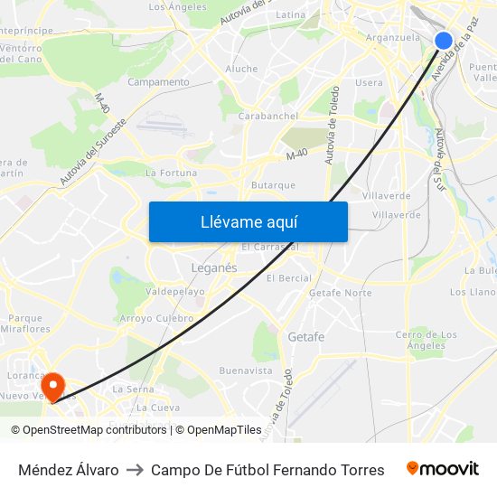 Méndez Álvaro to Campo De Fútbol Fernando Torres map