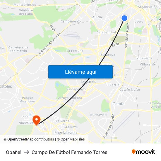 Opañel to Campo De Fútbol Fernando Torres map