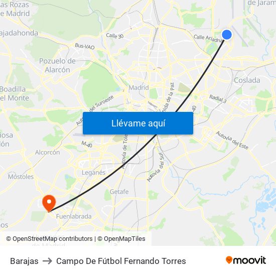 Barajas to Campo De Fútbol Fernando Torres map