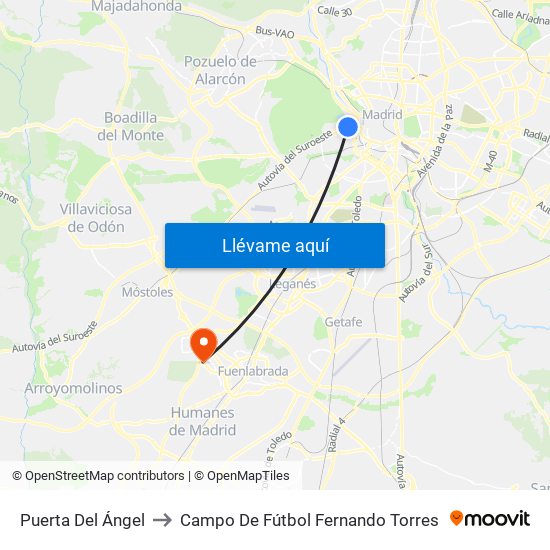 Puerta Del Ángel to Campo De Fútbol Fernando Torres map