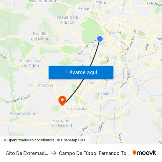Alto De Extremadura to Campo De Fútbol Fernando Torres map