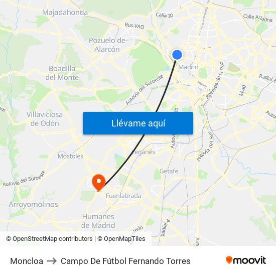 Moncloa to Campo De Fútbol Fernando Torres map