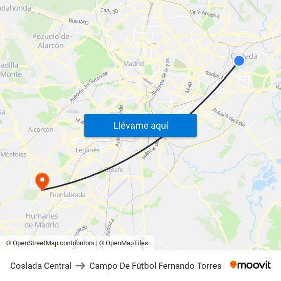 Coslada Central to Campo De Fútbol Fernando Torres map
