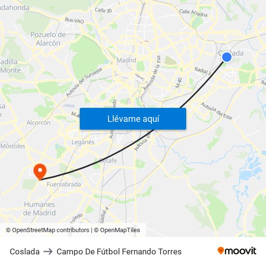 Coslada to Campo De Fútbol Fernando Torres map