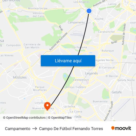 Campamento to Campo De Fútbol Fernando Torres map