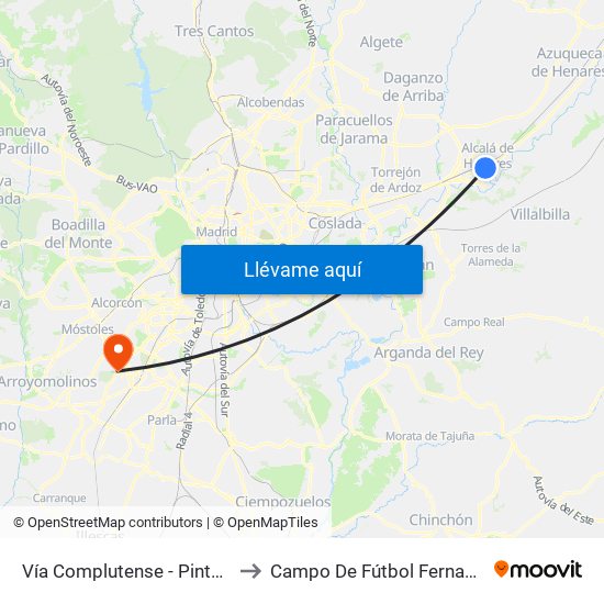 Vía Complutense - Pintor Picasso to Campo De Fútbol Fernando Torres map